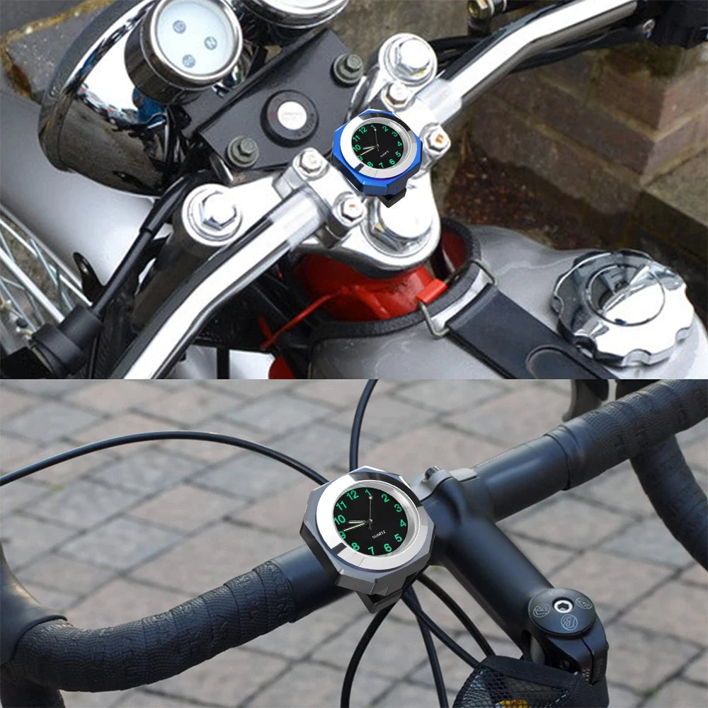 Aluminum Luminous Quartz Watch 22-28mm Motorcycle Scooter Bicycle Handlebar Mount Clock Time Display Clock Moto Accessories Beauty World Shop