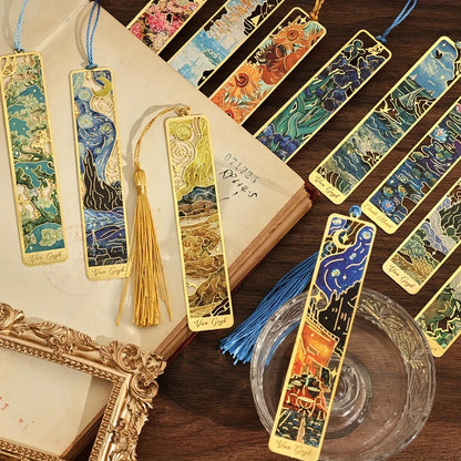Vintage Oil Painting Metal Bookmarks - Hollow Hot Stamping Long Tassel Bookmarks - Stationery Gifts for Book Clubs, Book Lovers, Beauty World Shop