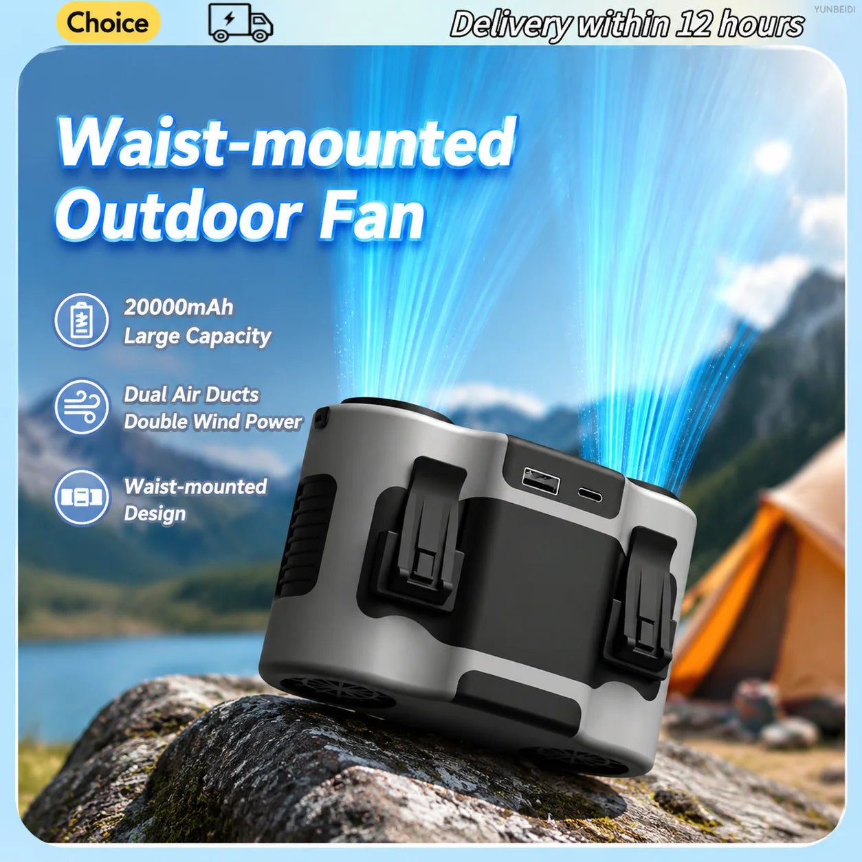 Portable Waist Clip Fan Mini USB Charging Hanging Fan with LED Flashlight Outdoor Single/dual Air Outlet Fan 20000/10000Mah F6/7 Beauty World Shop