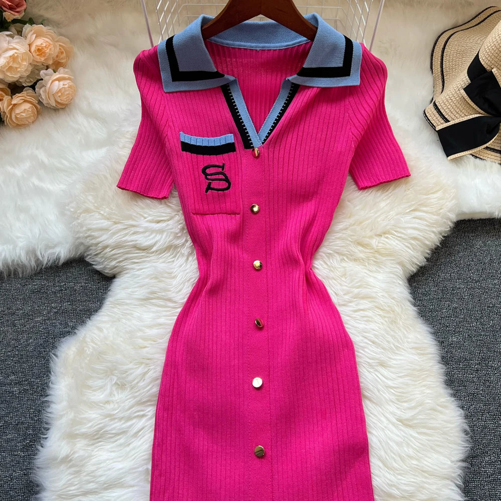 YuooMuoo Brand Fashion Summer Knitted Dress Women 2025 New Y2K Embroidery Long Bodycon Sweater Dress Streetwear Lady Vestidos Beauty World Shop