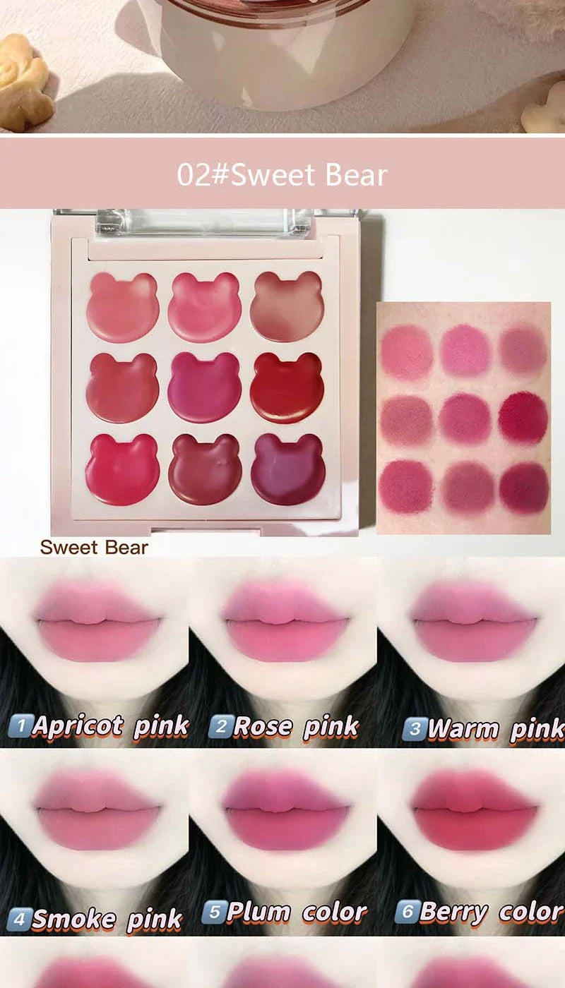Cappuvini 9 Colors Velvet Lip Mousse - Matte & Natural Finish, Long-Lasting Non-Drying, Cute Bear Design for Youthful Look, Beauty Trend Shop