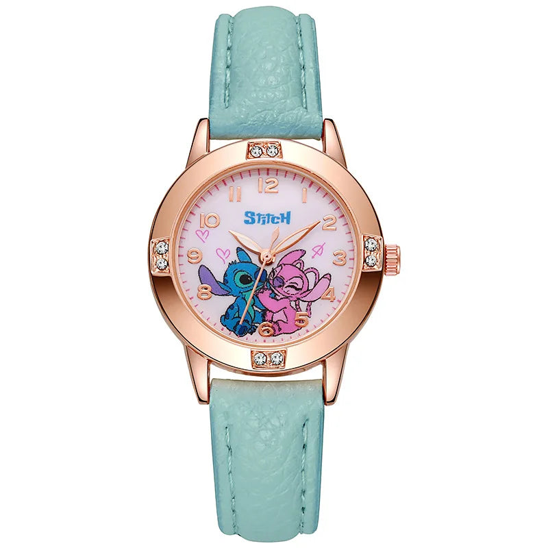 Fashion Cartoon Pattern Stitch Girls Watches Kids Leather Strap Children Watch with Rhinestone Dial reloj stich Exquisite Gift Beauty World Shop