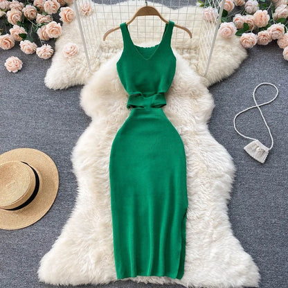 YuooMuoo Women Dress Sexy Cut Out Waist Package Hips Split Bodycon Dress Summer Fashion Lady Knitted Party Vestidos Sundress Beauty World Shop