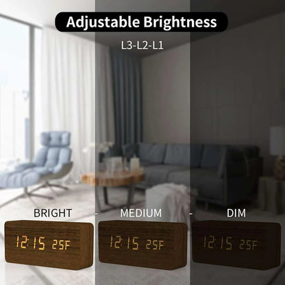 Wooden Digital Alarm Clock, LED Alarm Clock with Temperature Desk Clocks for Office,Bedside Clock Beauty World Shop
