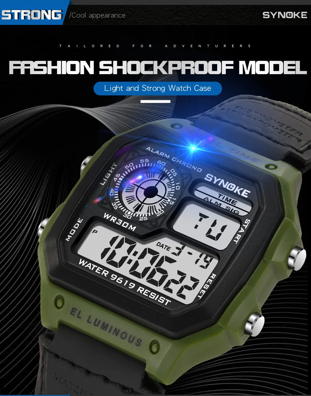 Synoke Outdoor Military Digital Watch For Men Fashion Retro Nylon Canvas Strap Sports Waterproof Watch Multifunctional Luminous Beauty World Shop