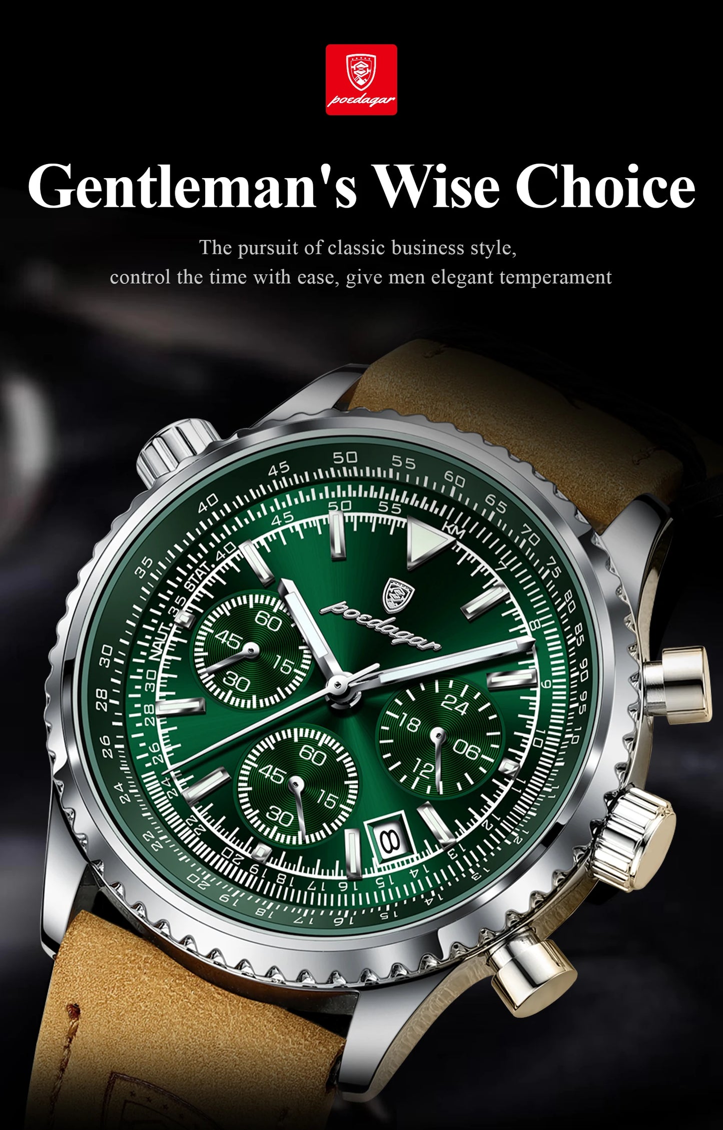 POEDAGAR Luxury Business Men's Watch Waterproof Luminous Date Chronograph Leather Man Clock Fashion Quartz Watches For Men Reloj Beauty World Shop