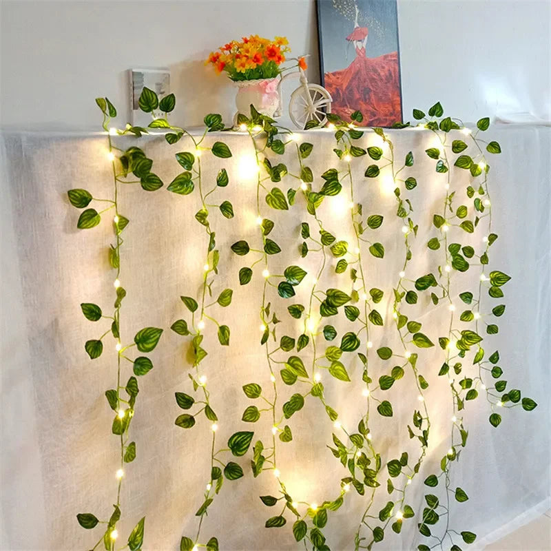 Flower Green Leaf String Lights Artificial Vine Fairy Lights Battery Powered Christmas Tree Garland Light for Weeding Home Decor Beauty World Shop