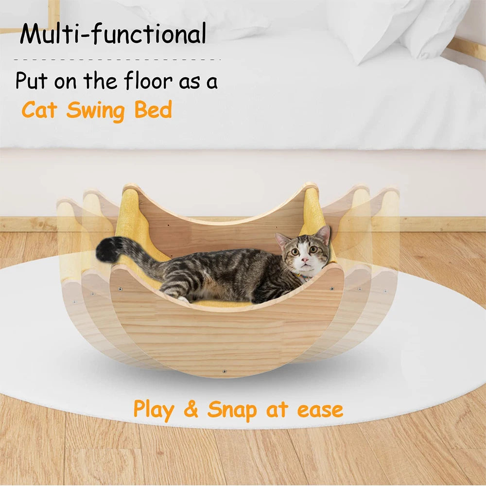 Cat Wall Hiding House Hammock Climbing Shelves Moon Perches Bed Ladder Solid Wood Steps For Activity Indoor Cats Wall Furniture Beauty World Shop