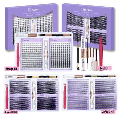 ISEEN DIY Eyelash Extension Kit Cluster Mix Eyelashes Full Set Lashes Kit with Lash Bond & Seal and Eyelash Tweezers and Brush Beauty World Shop