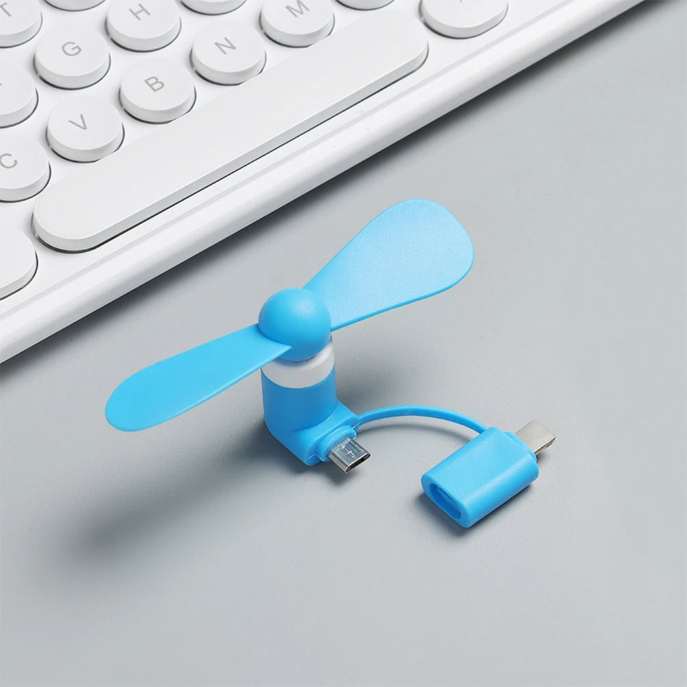 Universal Mobile Phone Handheld Fan Portable Phone Fan 2 in 1 Type-C Small Mini USB Chargeable Fan for Mobile Phone