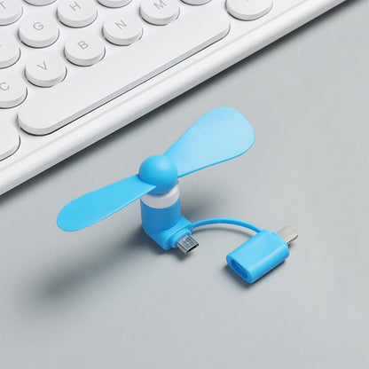 Universal Mobile Phone Handheld Fan Portable Phone Fan 2 in 1 Type-C Small Mini USB Chargeable Fan for Mobile Phone