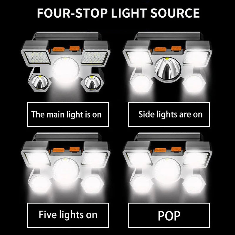 USB Rechargeable Headlamp Portable 5LED Headlight Built In Battery Torch Portable Working Light Fishing Camping Head Light For T Beauty Fashion