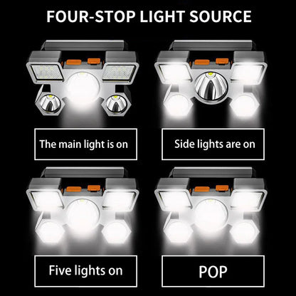 USB Rechargeable Headlamp Portable 5LED Headlight Built In Battery Torch Portable Working Light Fishing Camping Head Light For T Beauty Fashion