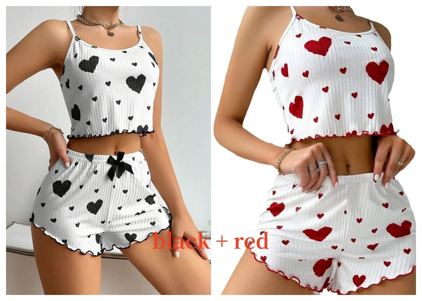Women's Pajamas Set Sleepwear 2 PCS Short Tank Tops And Shorts S M L White Ventilate Soft Casual Love Printing Beauty World Shop
