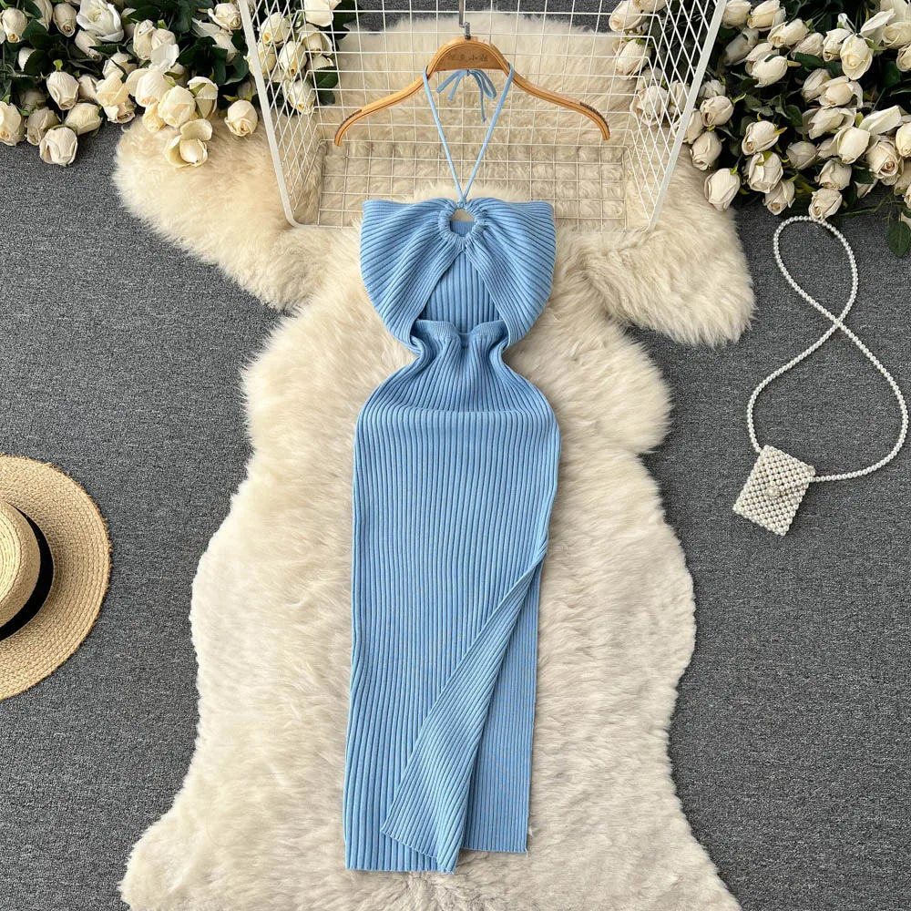 YuooMuoo Chic Fashion Sexy Package Hips Split Knitted Summer Dress 2025 Women Slim Elastic Bodycon Party Dress Streetwear Outfit Beauty World Shop