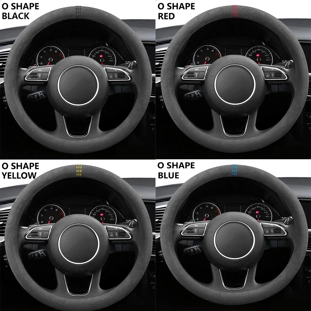 Car Steering Wheel Covers Cowhide Suede Steering Wheel Cover Wrap Universal 37-38cm Breathable Steering Covers Car Accessories Beauty World Shop