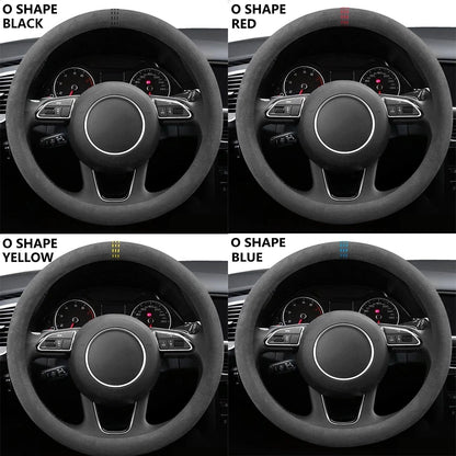 Car Steering Wheel Covers Cowhide Suede Steering Wheel Cover Wrap Universal 37-38cm Breathable Steering Covers Car Accessories Beauty World Shop
