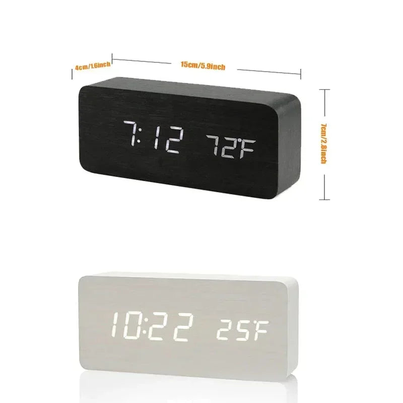 Digital Alarm Clock Wooden LED Table Clock with Temperature for Bedroom Office Travel Desk Decorations Beauty World Shop