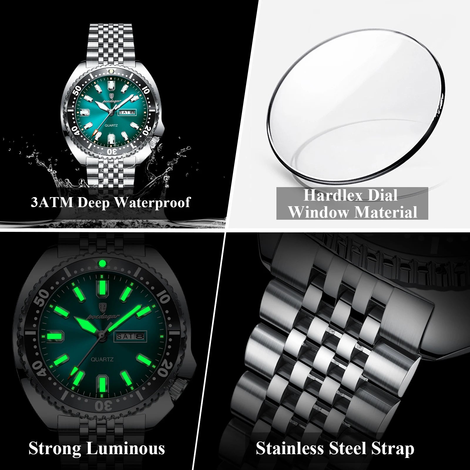 POEDAGAR Luxury Business Men Watch Date Week Waterproof Luminous Man Wristwatch Sport Stainless Steel Quartz Men's Watches Reloj Beauty World Shop
