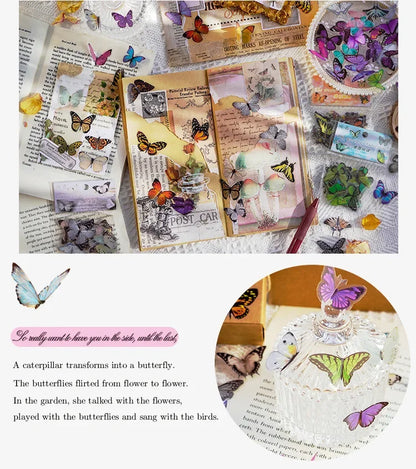 Journamm 40pcs/pack Butterfly Series Stickers Art Collage Junk Journal DIY Scrapbooking PET Waterproof Craft Aesthetics Stickers Beauty World Shop