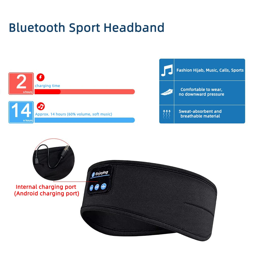 HOMEFISH BT Earphones Sports Sleeping Headband Elastic Wireless Headphones Music Eye Mask Wireless Bluetooth Headset Headband Beauty World Shop