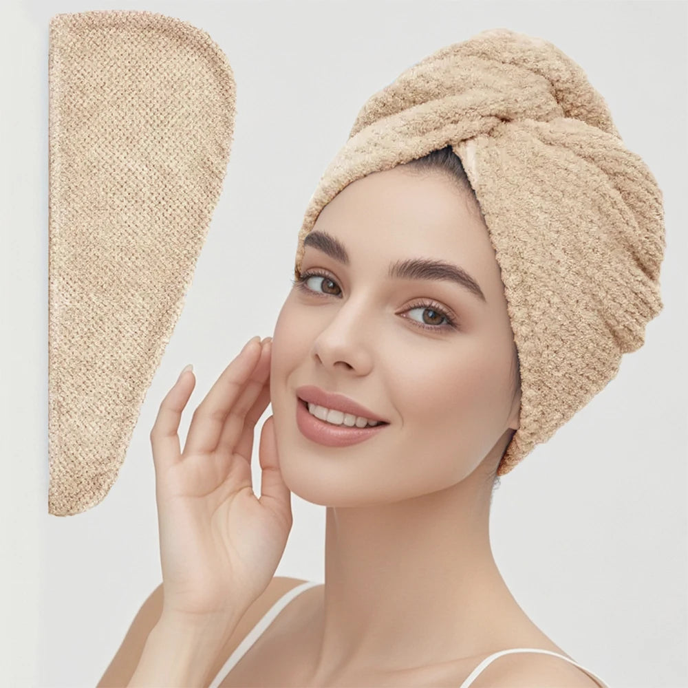 Solid color hair towel Textured dry hair cap 9.8 "X 25.5" absorbent hair towel wrap for button-down women Beauty World Shop
