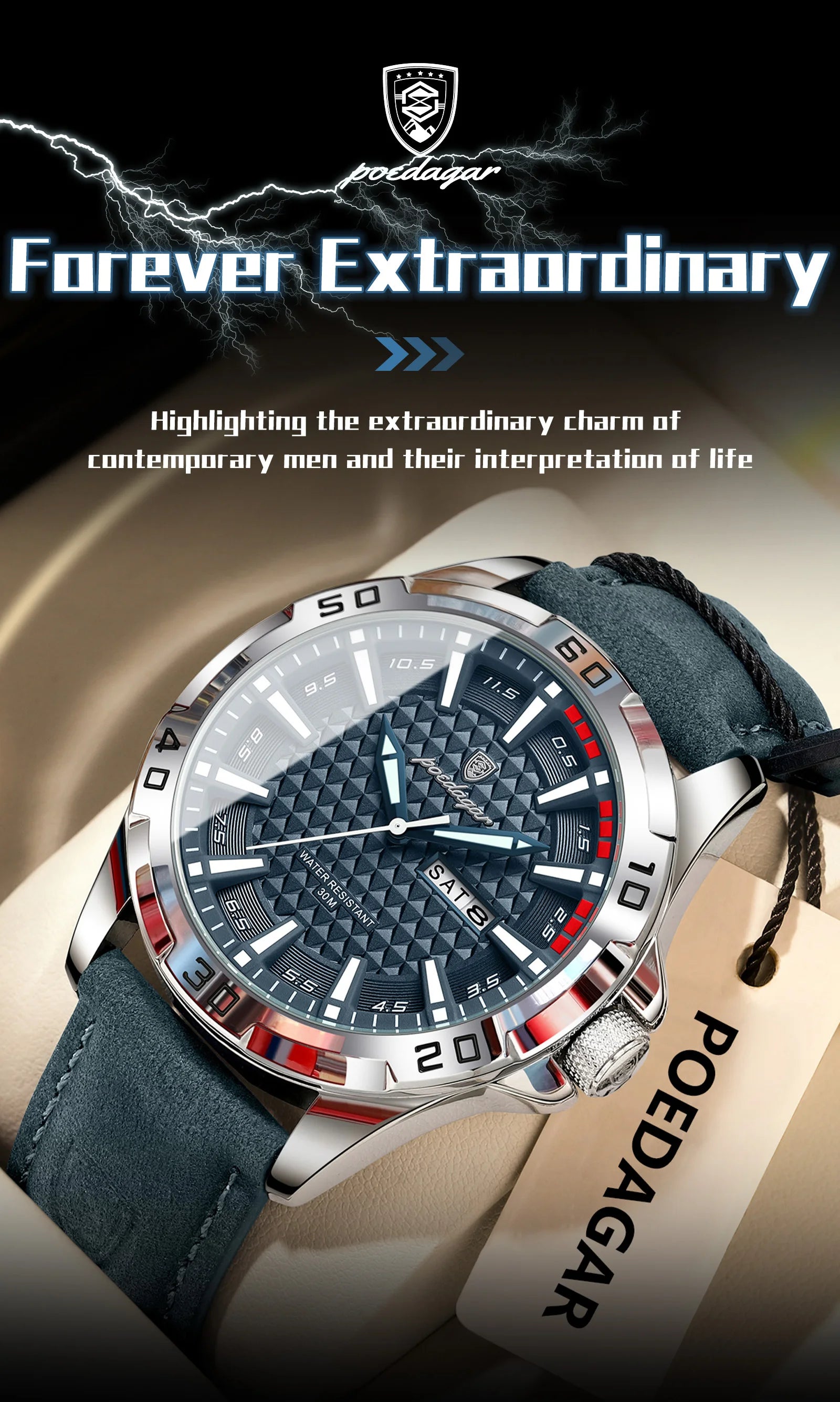 POEDAGAR Original Men Watch Luxury Waterproof Luminous Date Week Watch For Man Quartz Leather Fashion Men's Watches Reloj Hombre Beauty World Shop