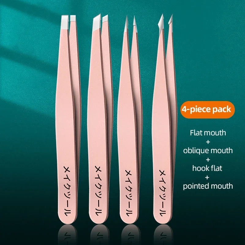 Ouriner Eyebrow Tweezers Set 4 Pcs Stainless Steel Eyebrow Forceps Professional Beauty Tool Set For Facial Hair Inward Growing Beauty Fashion