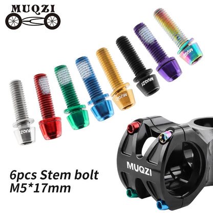 MUQZI 6pcs Stem Bolts M5x17mm Bicycle Handlebar Stem Screw With Washer MTB Road Bike Stem Riser Screw Beauty World Shop