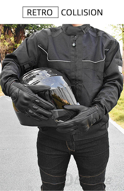 With CE Approved Summer Retro Perforated Leather Motorcycle Gloves Men Women Full Finger Motocross Dirt Biker Glove Guantes Moto Beauty World Shop