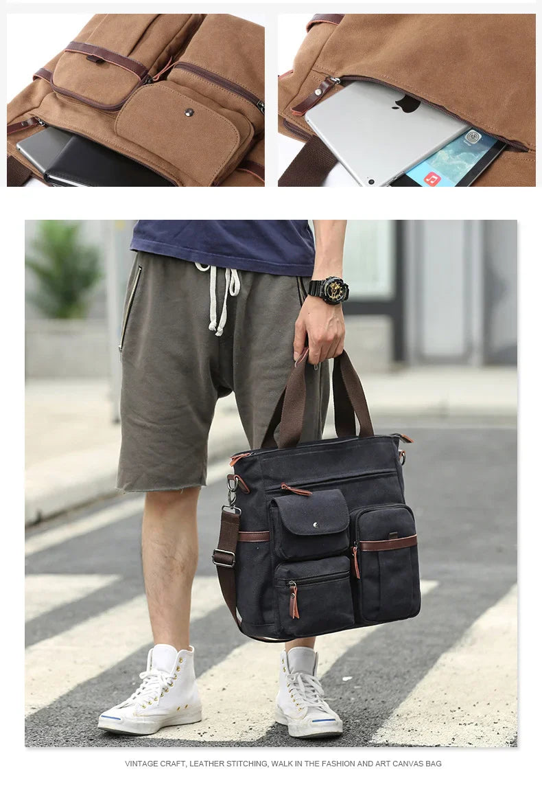 Men's Handbags Briefcase Canvas Shoulder Bag Man for Documents Large Capacity Tote Laptop Bag Crossbody Travel Bags Vintage K004 Beauty Trend Shop