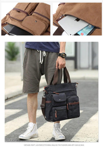 Men's Handbags Briefcase Canvas Shoulder Bag Man for Documents Large Capacity Tote Laptop Bag Crossbody Travel Bags Vintage K004 Beauty Trend Shop