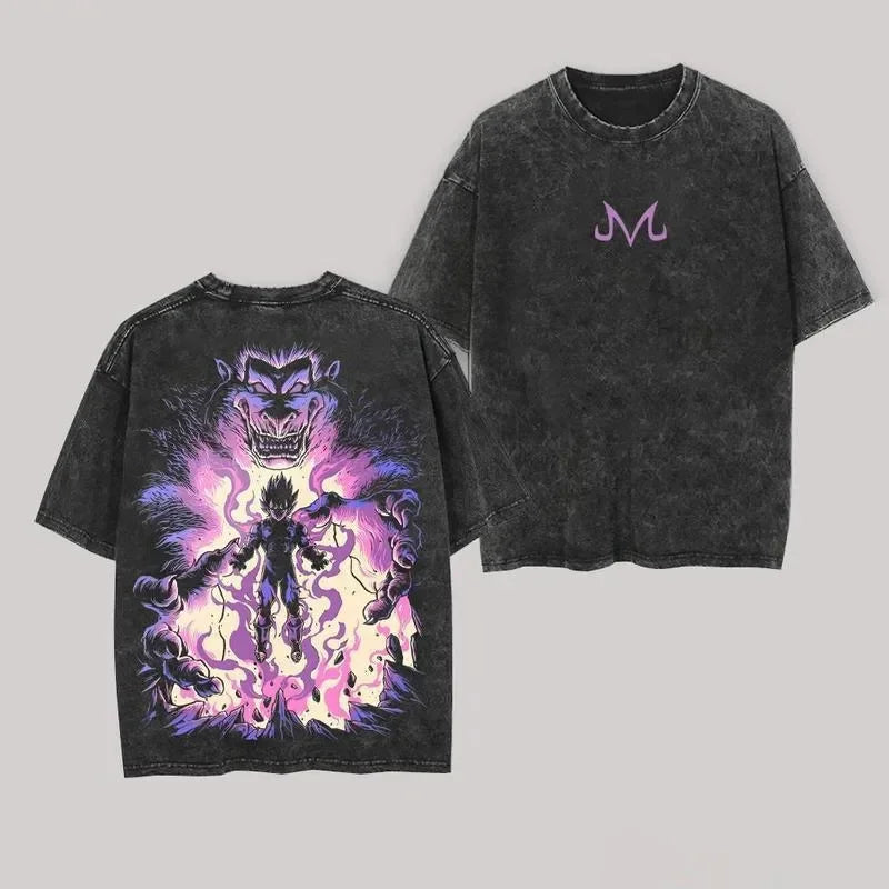 Anime Dragon Ball Cosplay Washed T-Shirt Cotton Short Sleeve Loose Large Casual Sports Fitness T-Shirt Men's Harajuku Clothing Beauty World Shop