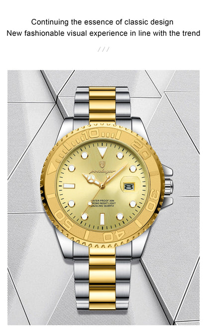 POEDAGAR Original Luxury Man Wristwatch Waterproof Luminous Date Men Watch Stainless Steel Fashion Business Men's Quartz Watches Beauty World Shop
