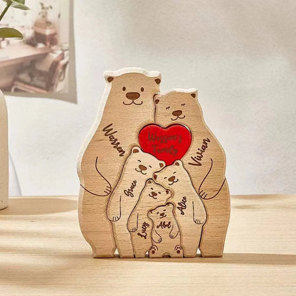 Personalized Family Bear Puzzle Decor Custom Names Fits 2-6 Names Rustic Wooden Bears Seasonal Décor for Mother's & Father's Day Beauty World Shop