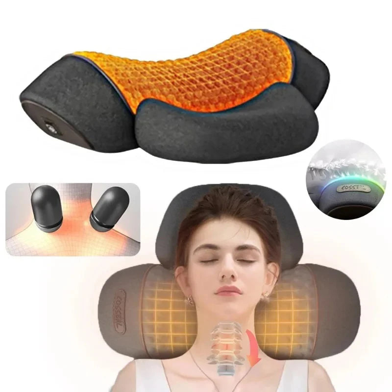 Electric Neck Massager Cervical Pillow Hot Compress Neck Stretch Heating Vibration Neck Shoulder Massage Pillow Back Traction Beauty World Shop