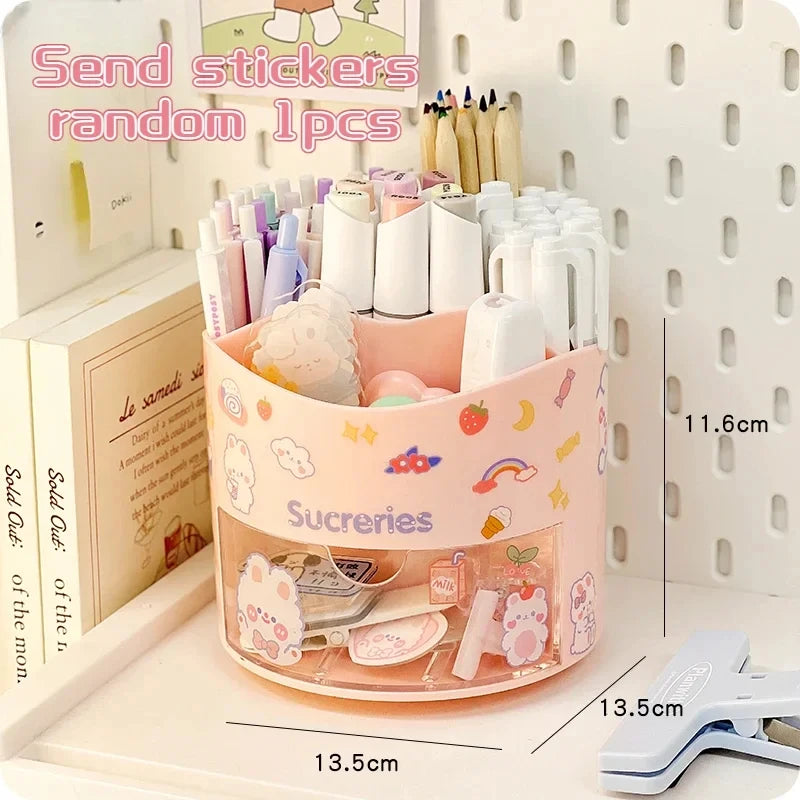 Cute Rotating Pen Holder Desktop Drawer Stationery Box Case School Office Desk Kawaii Stationery Storage Box Organizer Stickers Beauty World Shop