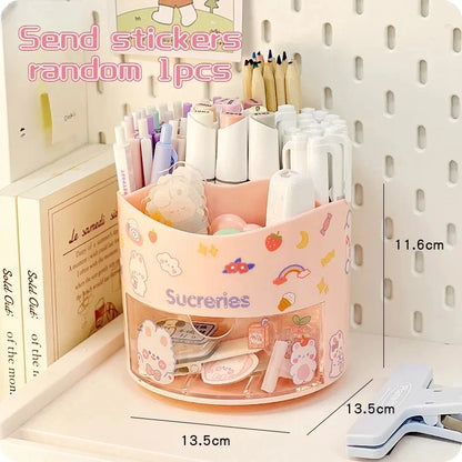 Cute Rotating Pen Holder Desktop Drawer Stationery Box Case School Office Desk Kawaii Stationery Storage Box Organizer Stickers Beauty World Shop