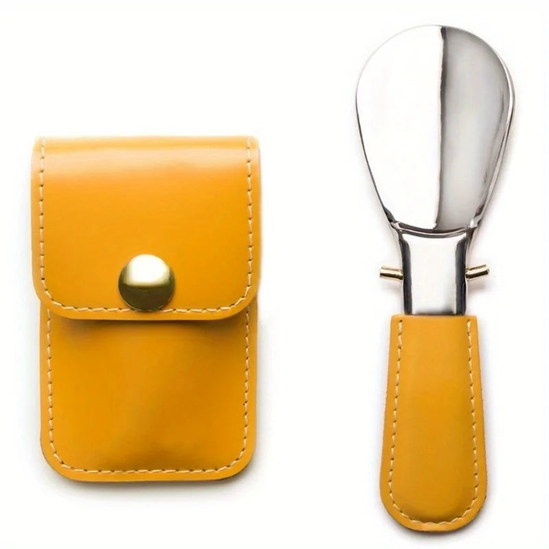 1 stainless steel shoehorn with leather bag, mini portable folding shoehorn, shoehorn for men and women. Beauty World Shop