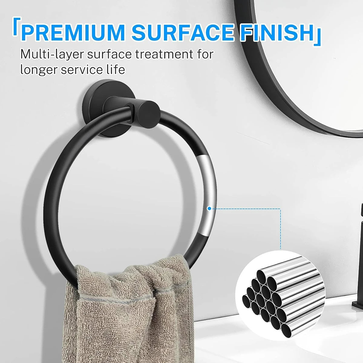 Bathroom Towel Ring Hook Hardware Accessories Storage Holder 304 Stainless Steel Hand Towel Holder Modern Round Towel Hanger Beauty World Shop