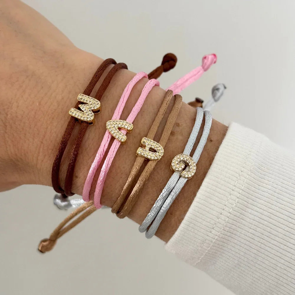 Vlen Initial Letter Cord Bracelet Micro Pave Zircon Alphabet Letter Personalized Friendship Rope Bracelets Women Jewelry Gift Beauty World Shop