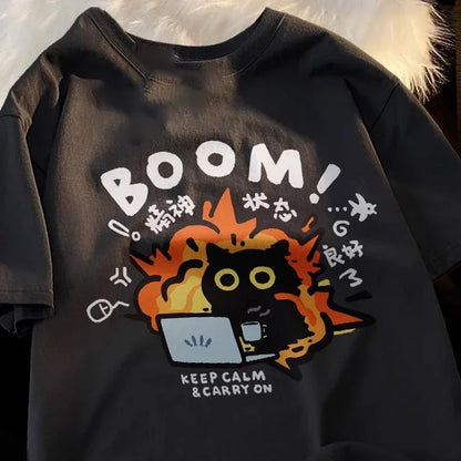 Kawaii Good Mental State Pure Short Sleeved T-shirt for Men Women Tee Clothes Loose Casual Cartoon Oversized Top Y2K Beauty World Shop