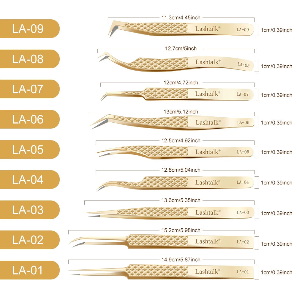 Lashtalk Precision Fiber Tip Tweezer Eyelash Extensions Diamond Grip Anti-Slip Premium Gold Stainless Steel Makeup With Box Pack Beauty World Shop