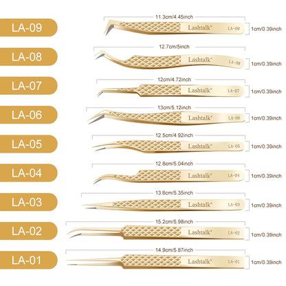 Lashtalk Precision Fiber Tip Tweezer Eyelash Extensions Diamond Grip Anti-Slip Premium Gold Stainless Steel Makeup With Box Pack Beauty World Shop