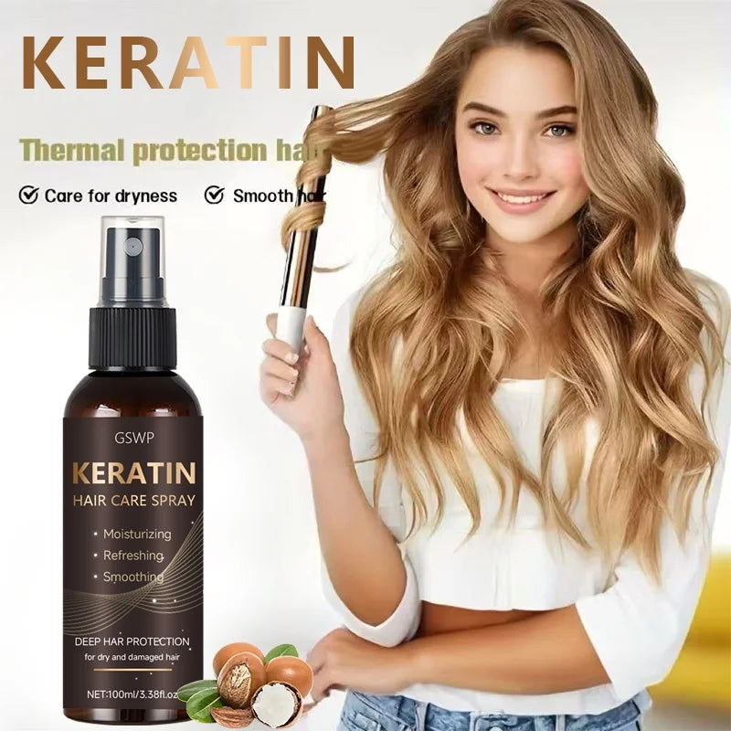 GSWP Keratin Hair Spray Contains Castor Oil and Argan Oil, Quickly Absorbed, Moisturize Hair, Leave It Non-Greasy. 100ml Beauty World Shop