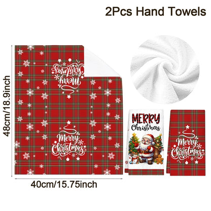 2pcs Christmas Kitchen Towels Buffalo Plaid Xmas Hand Towels Christmas Decorations for Home 2025 Navidad Noel Dish Towels Gifts Beauty World Shop