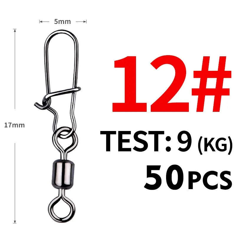 MEREDITH Pike Fishing Accessories Connector 50PCS Pin Bearing Rolling Swivel Stainless Steel Snap Fishhook Lure Swivels Tackle Beauty World Shop
