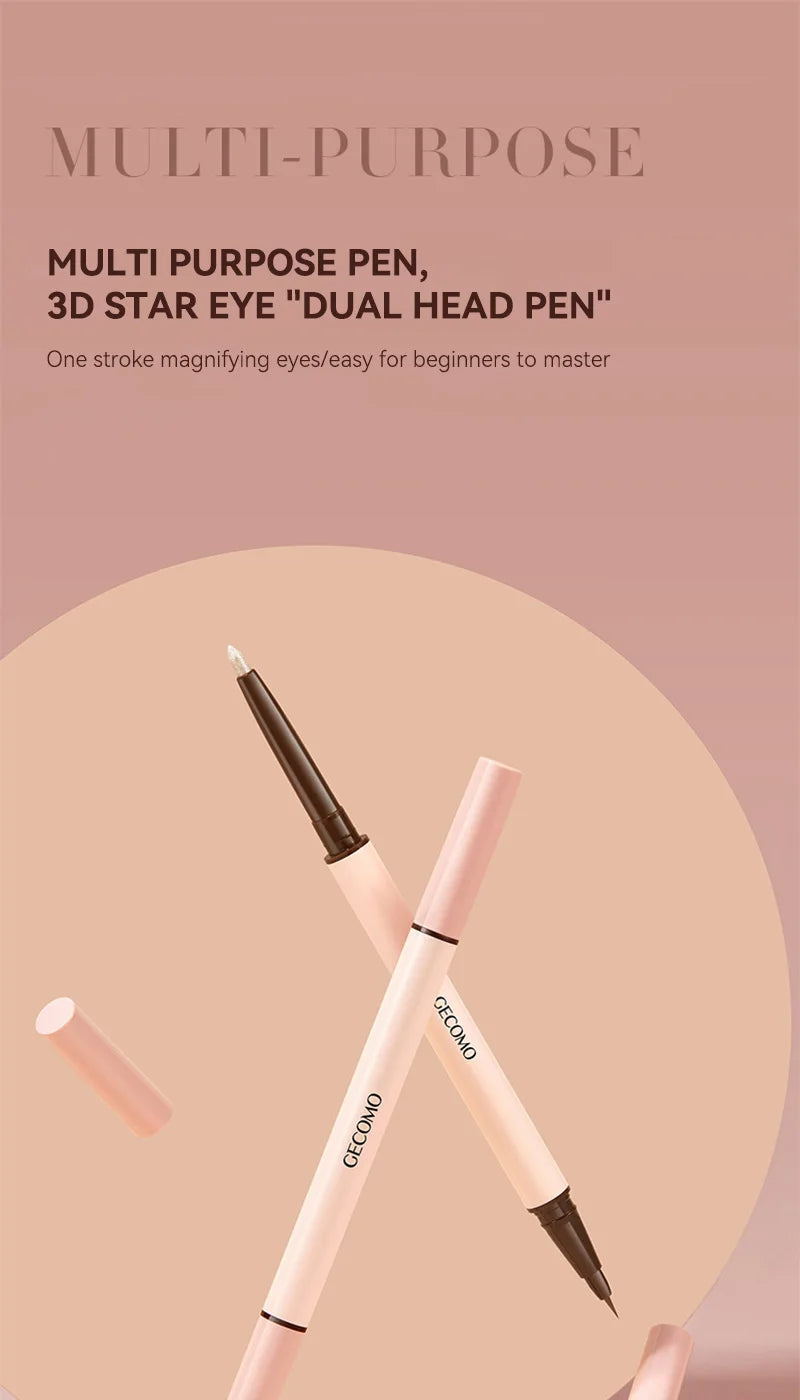 GECOMO 3D star eye double head silkworm pen, keep makeup lasting, waterproof and not easy to stain, brighten Beauty Trend Shop