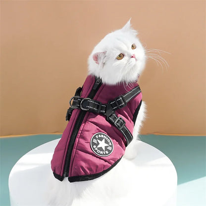 Thick and Warm Waterproof Pet Clothes Dog and Cat Cotton Coats Winter Chest and Back Cat Cotton Vests Dog Supplies