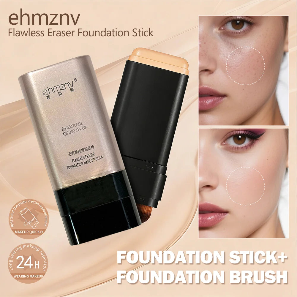 Dual-Head Foundation Stick | Built-in Brush, One-Step Application & Touch-Up, Lightweight & Long-Lasting, No Cakey Beauty World Shop